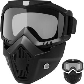 Mask with Detachable Goggles for Riding and Cutting, Anti-Ultraviolet Radiation, Anti-Dust, Anti-Fog HD Lens, Large Viewing Hood, Bluetooth Headset Compatible, Black in Saudi Arabia