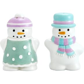 Bico Snowman Ceramic Hand Painted Salt & Pepper Shaker Set, Cute Christmas Decor, Dishwasher Safe in Saudi Arabia