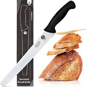سكين خبز مسنن من ABIOTO للعجين المخمر محلي الصنع - سكين خبز مخمر مثالي مقاس 11 بوصة مصنوع من الفولاذ المقاوم للصدأ عالي الكربون X30 Cr13 مع مسننات حادة من جانب واحد ومقبض مريح in Kuwait
