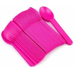 Heyiwell 50 Pieces Premium Plastic Wide Handle Spoons,Ice Cream Spoons Dessert Spoons 5.9" long,Random 5 Colors in Kuwait