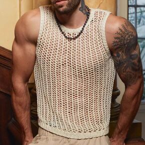 Men’s Sleeveless Knit Mesh Tank Top, Lightweight Summer See-Through Fishnet Vest, Casual Breathable Muscle Shirt for Beach in Kuwait