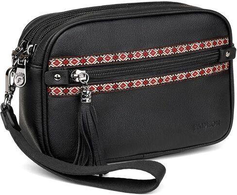 FADEON Wristlet Wallets for Women, Designer Leather Clutch Purse with 5 Zippers, RFID Credit Card Holder Cell Phone Organizer in Saudi Arabia