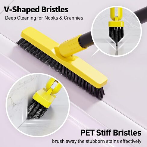 Grout Brush with Long Adjustable Handle - Telescopic, Rotation Tile Grout Cleaning Tool, V-Shape Shower Scrubber Cleaner Stiff Bristle for Cleaning Bathrooms Tile Floors, Baseboards and Corners - 59in in Saudi Arabia
