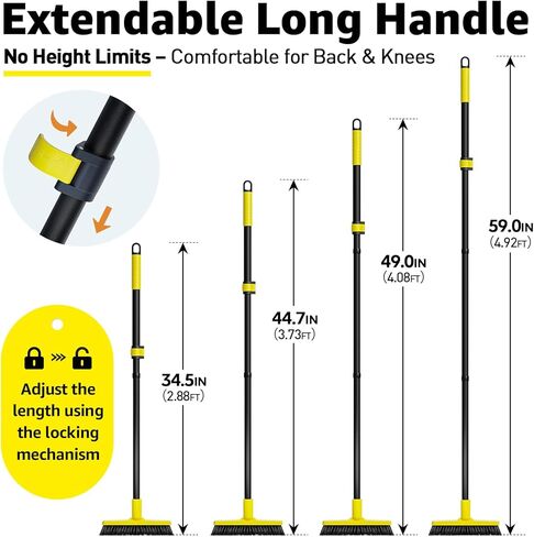 Grout Brush with Long Adjustable Handle - Telescopic, Rotation Tile Grout Cleaning Tool, V-Shape Shower Scrubber Cleaner Stiff Bristle for Cleaning Bathrooms Tile Floors, Baseboards and Corners - 59in in Saudi Arabia