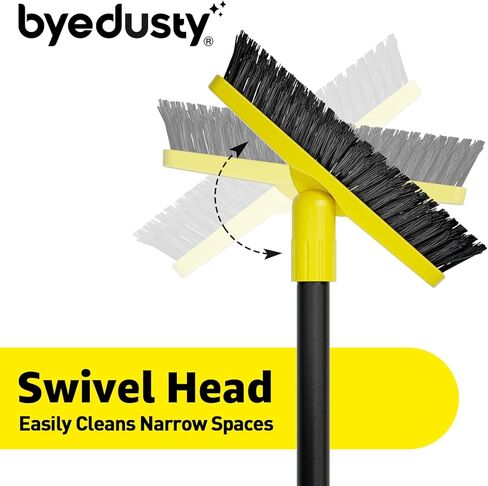 Grout Brush with Long Adjustable Handle - Telescopic, Rotation Tile Grout Cleaning Tool, V-Shape Shower Scrubber Cleaner Stiff Bristle for Cleaning Bathrooms Tile Floors, Baseboards and Corners - 59in in Saudi Arabia