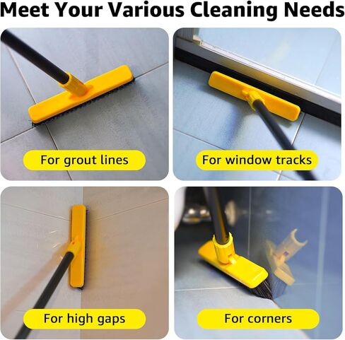 Grout Brush with Long Adjustable Handle - Telescopic, Rotation Tile Grout Cleaning Tool, V-Shape Shower Scrubber Cleaner Stiff Bristle for Cleaning Bathrooms Tile Floors, Baseboards and Corners - 59in in Saudi Arabia