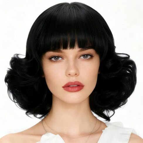 Svolna Yellow Short Bob Wig with Bangs for Women Synthetic Curly Natural Hair Wigs for Costume Cosplay Daily Use (Yellow) in Saudi Arabia