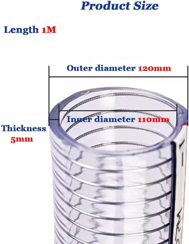 PVC tube steel wire reinforced tubing, PVC Steel Wire Clear Reinforced Hose Tube 100mm/110mm x 5mm for Hydraulic Water Pump Tubing Pipe 1 Meter(110mm x 5mm) in Saudi Arabia