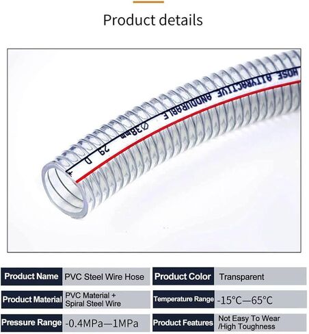 PVC tube steel wire reinforced tubing, PVC Steel Wire Clear Reinforced Hose Tube 100mm/110mm x 5mm for Hydraulic Water Pump Tubing Pipe 1 Meter(110mm x 5mm) in Saudi Arabia