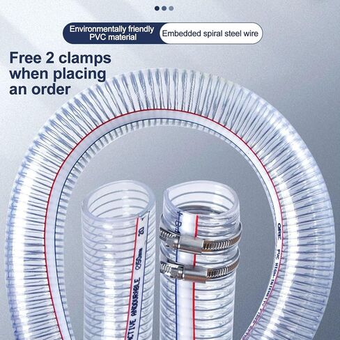 PVC tube steel wire reinforced tubing, PVC Steel Wire Helix Hose 3.5mm Wall 2M with 2 Clamps for Boat Scuppers ID Multiple Sizes(Inner Diameter 48mm) in Saudi Arabia