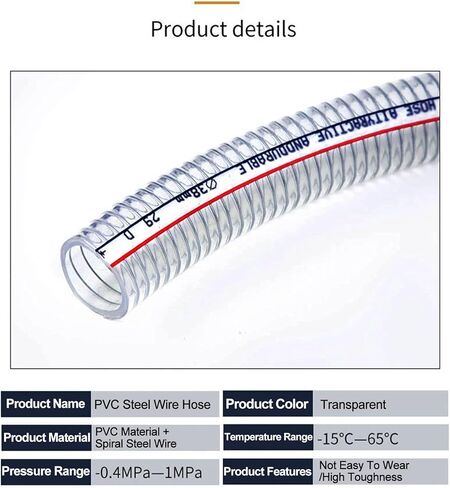 PVC tube steel wire reinforced tubing, PVC Steel Wire Helix Hose 3.5mm Wall 2M with 2 Clamps for Boat Scuppers ID Multiple Sizes(Inner Diameter 48mm) in Saudi Arabia