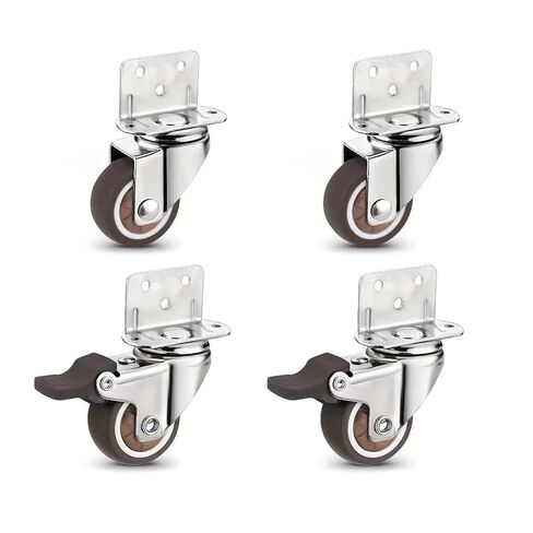 1/1.25/1.5/2 Inch L-Shaped Side Caster Wheels Small Rubber Furniture Castors Swivel Cartwheels 4Pcs(2 Universal 2 Brake,1.25 inch) in Saudi Arabia