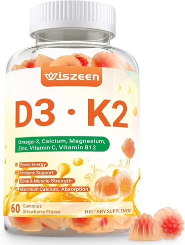 Vitamin D3 K2 Gummies, Vitamin D3 10000 IU & K2 (MK-7) 200 mcg - D3 K2 Supplement with Omega 3, Calcium, Magnesium for Bone Muscle Teeth Immune in Saudi Arabia