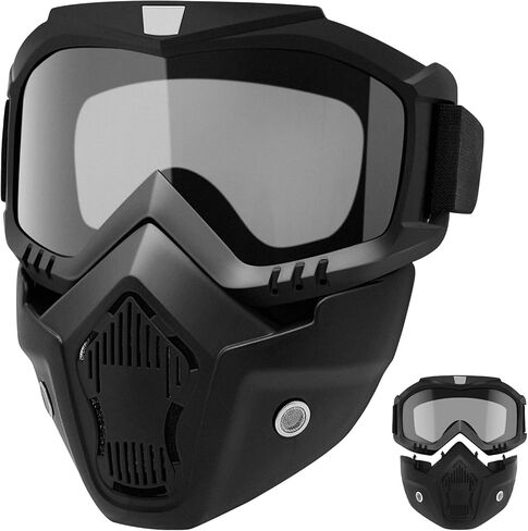 Mask with Detachable Goggles for Riding and Cutting, Anti-Ultraviolet Radiation, Anti-Dust, Anti-Fog HD Lens, Large Viewing Hood, Bluetooth Headset Compatible, Black in Saudi Arabia