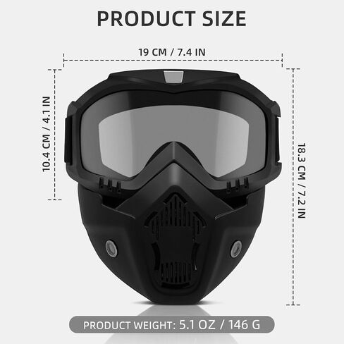 Mask with Detachable Goggles for Riding and Cutting, Anti-Ultraviolet Radiation, Anti-Dust, Anti-Fog HD Lens, Large Viewing Hood, Bluetooth Headset Compatible, Black in Saudi Arabia