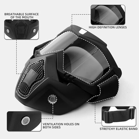 Mask with Detachable Goggles for Riding and Cutting, Anti-Ultraviolet Radiation, Anti-Dust, Anti-Fog HD Lens, Large Viewing Hood, Bluetooth Headset Compatible, Black in Saudi Arabia