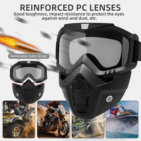 Mask with Detachable Goggles for Riding and Cutting, Anti-Ultraviolet Radiation, Anti-Dust, Anti-Fog HD Lens, Large Viewing Hood, Bluetooth Headset Compatible, Black in Saudi Arabia