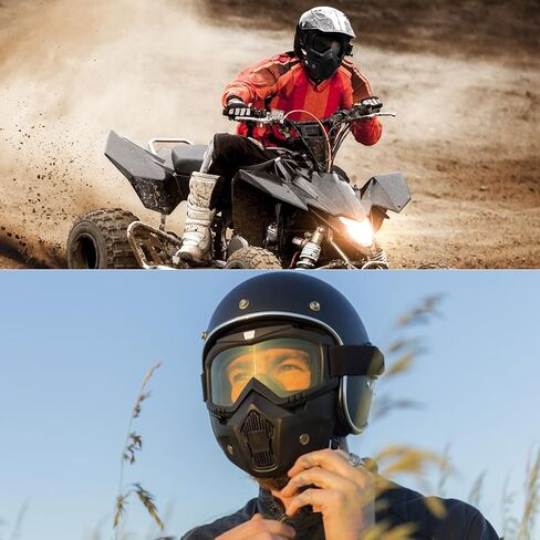 Mask with Detachable Goggles for Riding and Cutting, Anti-Ultraviolet Radiation, Anti-Dust, Anti-Fog HD Lens, Large Viewing Hood, Bluetooth Headset Compatible, Black in Saudi Arabia