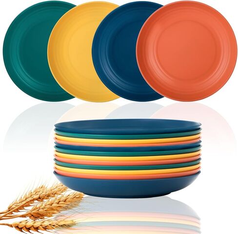 Lazycorner Dinner Plates Unbreakable Wheat Straw Plates Kids Plate Set of 12 Alternative for Plastic Plates Reusable Plate for Kitchen Dishwasher Safe (9 Inches-4 colors) in Saudi Arabia
