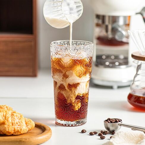 INSETLAN 20oz Begonia Flower Glass Tumbler Set of 4 – Thickened Glass Cups with Lids and Glass Straws for Iced Coffee, Smoothies, Milk, Water, and More – Elegant& Durable Drinkware in Saudi Arabia