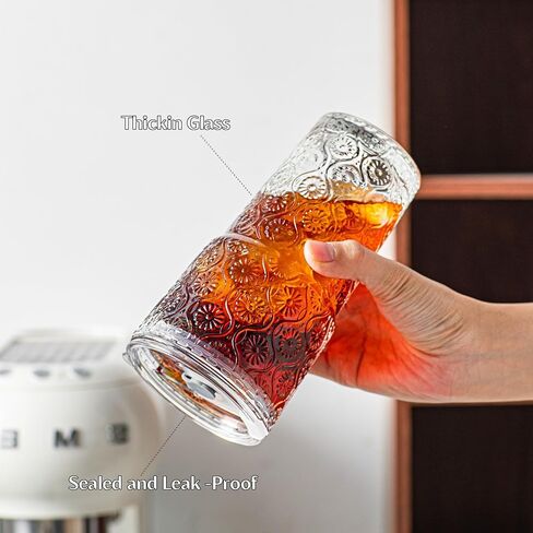 INSETLAN 20oz Begonia Flower Glass Tumbler Set of 4 – Thickened Glass Cups with Lids and Glass Straws for Iced Coffee, Smoothies, Milk, Water, and More – Elegant& Durable Drinkware in Saudi Arabia