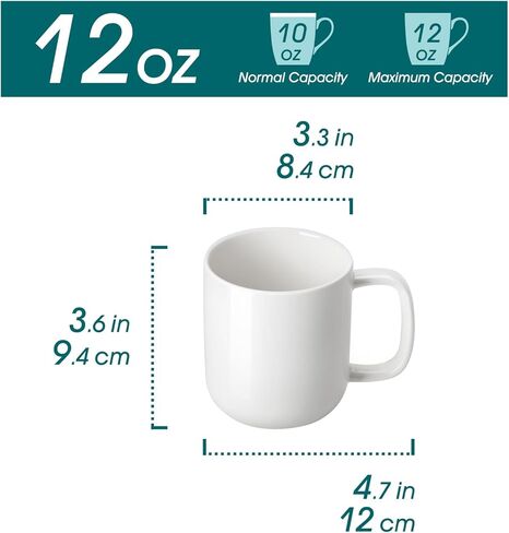vancasso Porcelain Coffee Mugs Set, 12 oz Ceramic Coffee Cups for Latte Hot Tea Cappuccino Cocoa Milk Cups Set of 6, Dishwasher & Microwave Safe, White in Kuwait