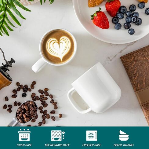 vancasso Porcelain Coffee Mugs Set, 12 oz Ceramic Coffee Cups for Latte Hot Tea Cappuccino Cocoa Milk Cups Set of 6, Dishwasher & Microwave Safe, White in Kuwait