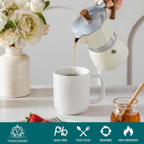 vancasso Porcelain Coffee Mugs Set, 12 oz Ceramic Coffee Cups for Latte Hot Tea Cappuccino Cocoa Milk Cups Set of 6, Dishwasher & Microwave Safe, White in Kuwait