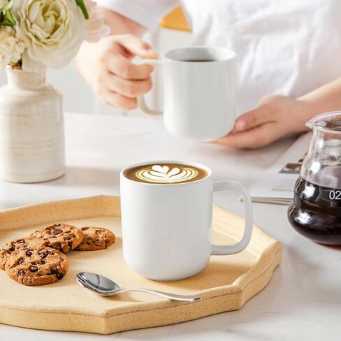 vancasso Porcelain Coffee Mugs Set, 12 oz Ceramic Coffee Cups for Latte Hot Tea Cappuccino Cocoa Milk Cups Set of 6, Dishwasher & Microwave Safe, White in Kuwait