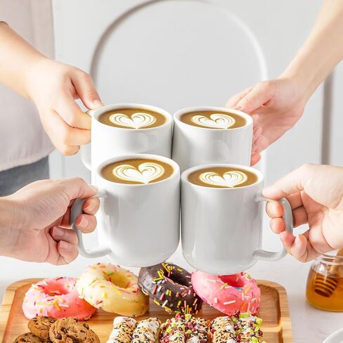 vancasso Porcelain Coffee Mugs Set, 12 oz Ceramic Coffee Cups for Latte Hot Tea Cappuccino Cocoa Milk Cups Set of 6, Dishwasher & Microwave Safe, White in Kuwait