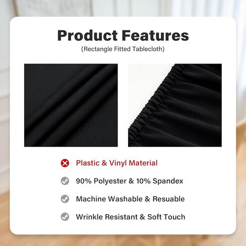 Fitted Rectangle Tablecloth 24 x 48 Inch Elastic Table Cloth for 4ft Table, Stretch Spandex Table Cover Black Washable Polyester Table Top Cap Cover for Dining Picnic Camping Indoor and Outdoor in Saudi Arabia