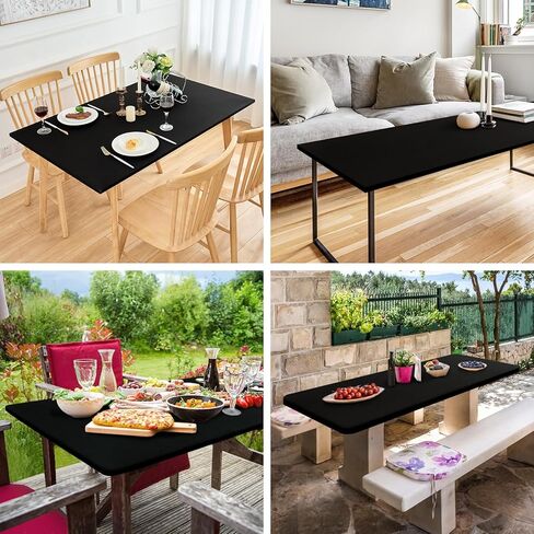 Fitted Rectangle Tablecloth 24 x 48 Inch Elastic Table Cloth for 4ft Table, Stretch Spandex Table Cover Black Washable Polyester Table Top Cap Cover for Dining Picnic Camping Indoor and Outdoor in Saudi Arabia