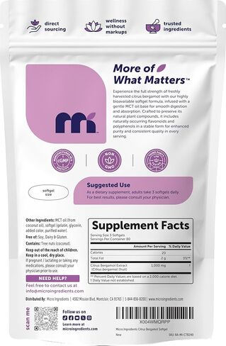 Micro Ingredients Citrus Bergamot Extract 1,000 mg with MCT Oil, 240 Softgels, 80-Day Supply | with Naturally Occurring Flavonoids & Polyphenols | Non-GMO, Gluten Free, No Soy in Saudi Arabia