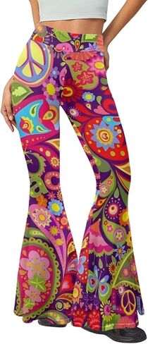 Bell-Bottom Long Pants Loose-Fit Long Yoga Pants Bohemian Style 70s Hippie Casual Fashion in Saudi Arabia