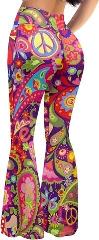 Bell-Bottom Long Pants Loose-Fit Long Yoga Pants Bohemian Style 70s Hippie Casual Fashion in Saudi Arabia