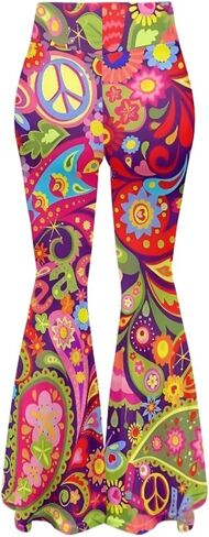 Bell-Bottom Long Pants Loose-Fit Long Yoga Pants Bohemian Style 70s Hippie Casual Fashion in Saudi Arabia