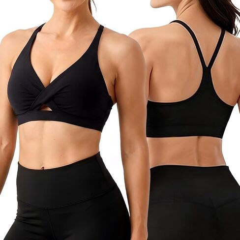 V Neck Sports Bras for Women Medium Support Yoga Tops Y Back Spaghetti Straps Workout Bra with Removable Cups in Saudi Arabia