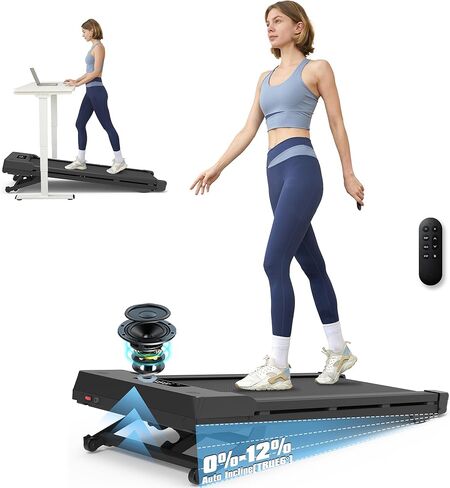 Walking Pad Treadmill with 12% 9-Level Auto Incline, 450 lbs Capacity Bluetooth Speaker Under Desk Treadmills for Home Hiking, 5 MPH in Saudi Arabia