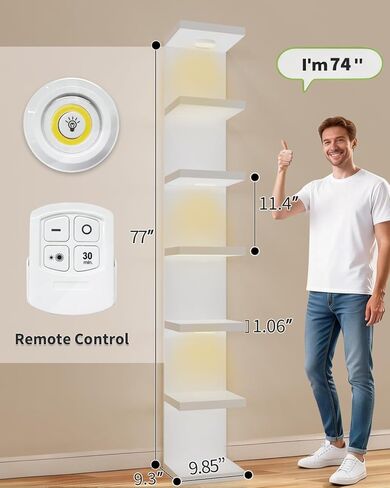 TFK 7 Tier Lack Wall Shelf Unit with Remote LED Lights,77" Tall Versatile Floating Display Wall Decor Shelf,Space-Optimizing Aesthetic Solution,White in Saudi Arabia