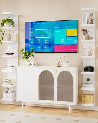 TFK 7 Tier Lack Wall Shelf Unit with Remote LED Lights,77" Tall Versatile Floating Display Wall Decor Shelf,Space-Optimizing Aesthetic Solution,White in Saudi Arabia