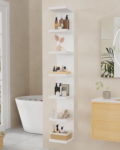 TFK 7 Tier Lack Wall Shelf Unit with Remote LED Lights,77" Tall Versatile Floating Display Wall Decor Shelf,Space-Optimizing Aesthetic Solution,White in Saudi Arabia