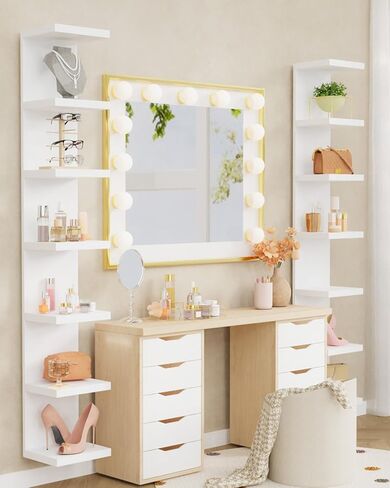 TFK 7 Tier Lack Wall Shelf Unit with Remote LED Lights,77" Tall Versatile Floating Display Wall Decor Shelf,Space-Optimizing Aesthetic Solution,White in Saudi Arabia