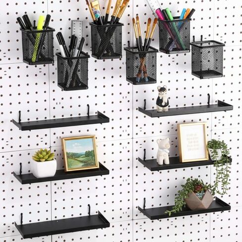 12 حزمة من ملحقات منظم Pegboard - 6 أكواب Pegboard حامل أقلام الرصاص - 6 أرفف دعامات أرفف معدنية - مجموعة نظام ترتيب تخزين الأدوات لغرفة المرآب المكتبية in Kuwait