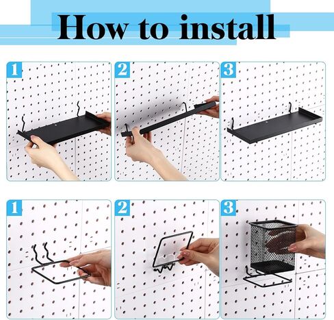12 حزمة من ملحقات منظم Pegboard - 6 أكواب Pegboard حامل أقلام الرصاص - 6 أرفف دعامات أرفف معدنية - مجموعة نظام ترتيب تخزين الأدوات لغرفة المرآب المكتبية in Kuwait