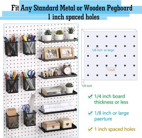 12 حزمة من ملحقات منظم Pegboard - 6 أكواب Pegboard حامل أقلام الرصاص - 6 أرفف دعامات أرفف معدنية - مجموعة نظام ترتيب تخزين الأدوات لغرفة المرآب المكتبية in Kuwait