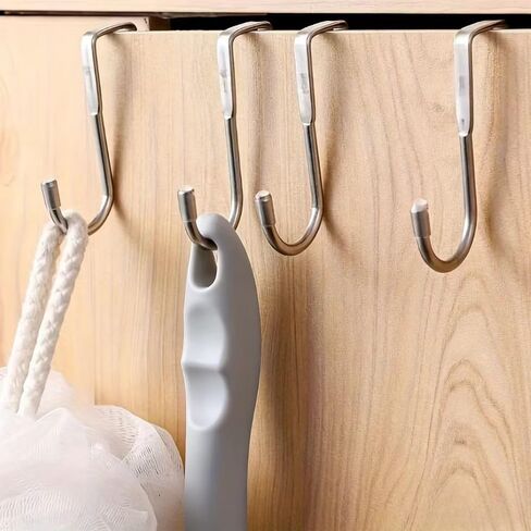 1pcs Stainless Steel Double S-Shape Hook, Wall Mounting Without Drilling, Portable Traceless Hook for Hanging Clothes On The Back of Doors, Household Storage and Organization, White in Kuwait