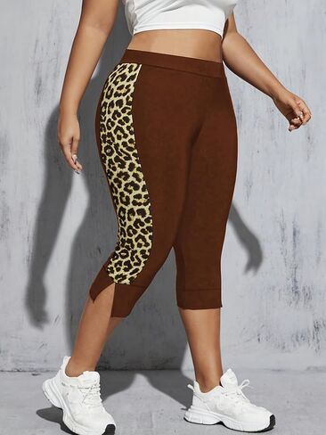 Yoga Pants for Plus Size Women Leopard Print Capri Leggings Workout Crop Yoga Wear in Kuwait