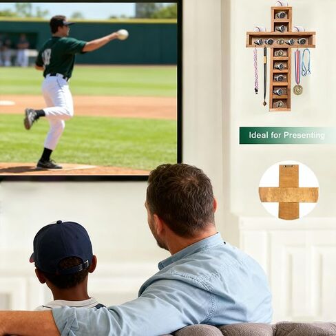 Cross Baseball Ring Display Championship Ring Display case（ Wall Mount with 12-Slot 4 Extra Hooks and 3 Baseball Display） in Kuwait