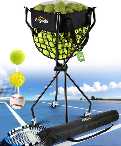 Angooni Upgraded Tennis Ball Hopper for 150 Balls, Tennis Cart with Wheels & Storage Bag, Lightweight Foldable Pickleball Cart, for Training, Teaching & Family Play in Kuwait