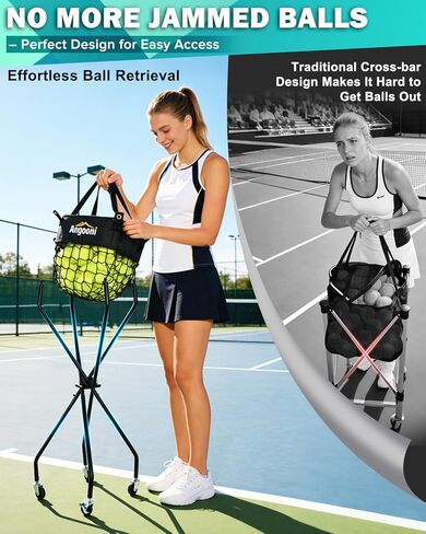 Angooni Upgraded Tennis Ball Hopper for 150 Balls, Tennis Cart with Wheels & Storage Bag, Lightweight Foldable Pickleball Cart, for Training, Teaching & Family Play in Kuwait